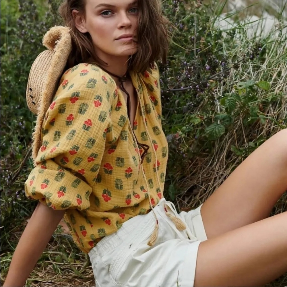 anthropologie porridge Elizabeth floral bohemian peaseant blouse